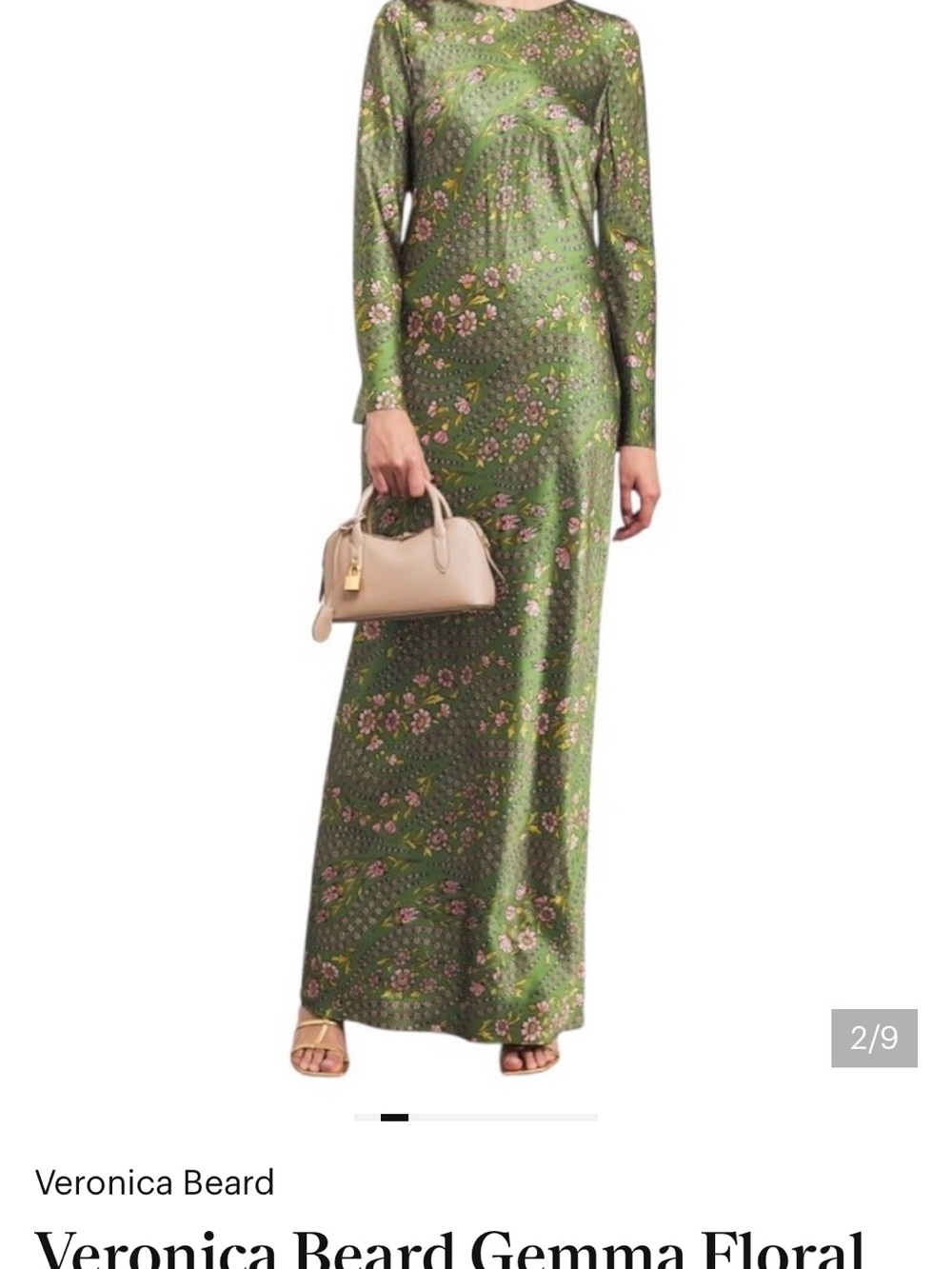 Veronica Beard Olive Green Floral Long-Sleeve Maxi Dress